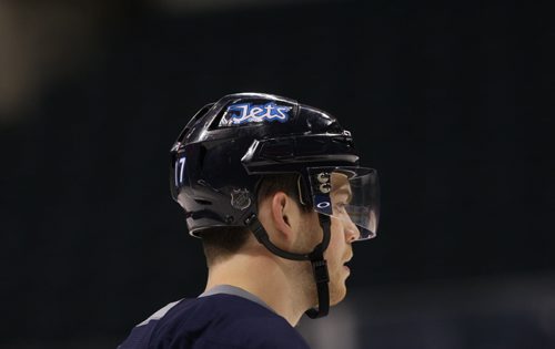 Winnipeg Jets  Adam Lowry at practice today at the MTS Centre- The team is in preparation for a tilt Wednesday against the New York Rangers-See Ed Tait story- Mar 30, 2015   (JOE BRYKSA / WINNIPEG FREE PRESS)