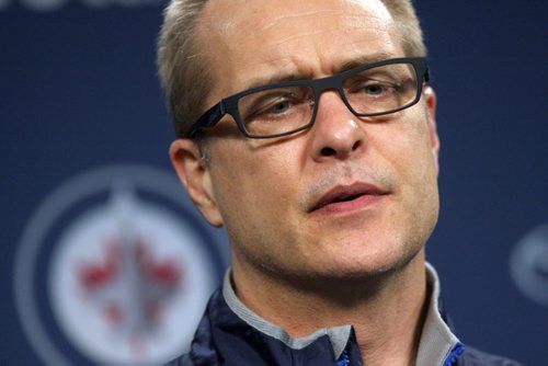 Winnipeg Jets  head coach Paul Maurice at his news conference Monday afternoon- His team is preparing for a Wednesday evening game in Winnipeg against the New York Rangers-See Ed Tait Story- Mar 30, 2015   (JOE BRYKSA / WINNIPEG FREE PRESS)
