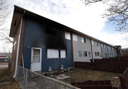 A fire damaged unit in a townhouse at 1606 Burrows Ave. after a fire Tuesday night. Wayne Glowacki/Winnipeg Free Press April 1 2015