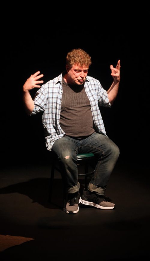 Award nominee Wes Borg  psrforms "Ha!" at the Gas Station Theatre Monday evening. The one-man play tells the story of the life of fictional Canadian stand-up comic, Colin McLeod, as he navigates from humble beginnings in Saskatoon through the labyrinth that is the Canadian Show Business Industry. See Brad Oswald's story.  April 6, 2015 - (Phil Hossack / Winnipeg Free Press)