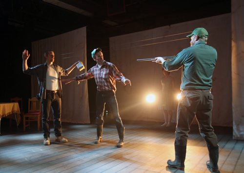 I Dream Of Diesel-presented by Theater Projects Manitoba- Arne MacPherson plays Frank, right, with Justin Otto playing Joe and Karl Thordarson playing Danny- See Kevin Prokosh story- Apr 07, 2015   (JOE BRYKSA / WINNIPEG FREE PRESS)