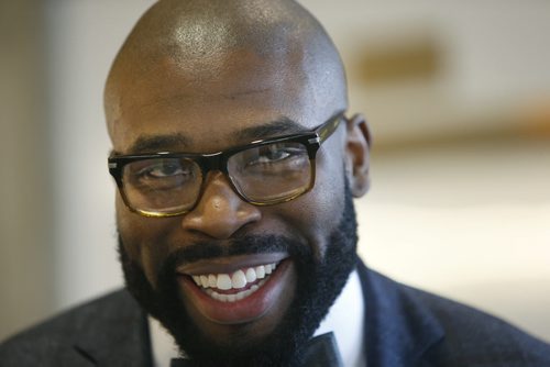 Israel Idonije, the former Chicago Bear who played his college football for the U of M Bisons attended the grand opening of the Active Living Centre on the University of Manitoba Fort Garry Campus Tuesday morning.Geoff Kirbyson  story.Wayne Glowacki/Winnipeg Free Press April 7 2015