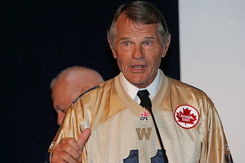 BORIS MINKEVICH / WINNIPEG FREE PRESS  071018 Ken Ploen talks after recieving his championship ring at the Ring In A Night Of Nostalgia will be held on Thursday at Canad Inns-Polo Park.