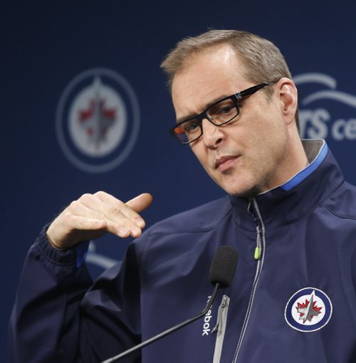 Winnipeg Jets Head Coach Paul Maurice speaks to media Friday. Tim Campbell story. Wayne Glowacki/Winnipeg Free Press April 10 2015