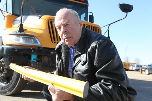 Keith Thomas, retiring soon as risk manager of the Manitoba School Boards Association was partly responsible for implementing safety measures on buses and playgrounds to keep kids safe.  Some of the things he help implement are, safety arms on buses,  Stop signs on buses and soft ground cover under play structures.  See Nick Martin story.  Ruth Bonneville / Winnipeg Free Press March 26, 2015