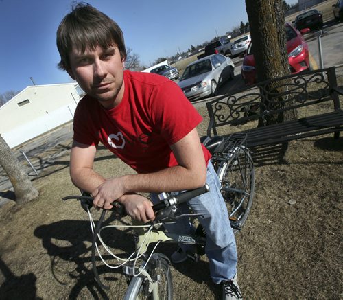 Andriy Chuprov had his bike stolen - finds it on Kijiji, meets with guy and gets it back. See Jenna Dulewich story and photo of the culprit Andriy emailed to fpphoto. April 10, 2015 - (Phil Hossack / Winnipeg Free Press)