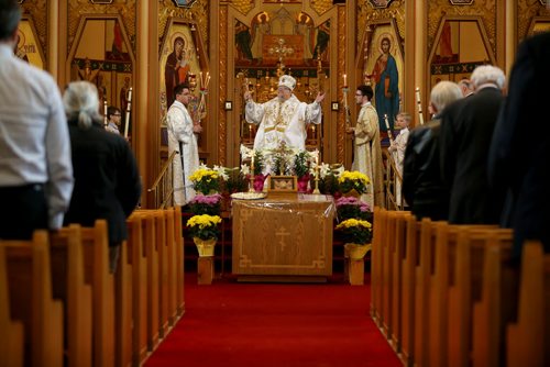 His Eminence Metropolitan Yurij, Archbishop of Winnipeg and the Central Eparchy, leading Pascha service at Holy Trinity Ukrainian Orthodox Cathedral, Sunday, April 12, 2015. (TREVOR HAGAN/WINNIPEG FREE PRESS)