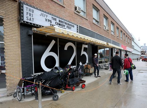 Stroller valet parking outside DJ Mama Cutsworth's Family Dance Party at Good Will Social Club for Dave Sanderson 49.8 piece, Sunday, April 12, 2015. (TREVOR HAGAN/WINNIPEG FREE PRESS)