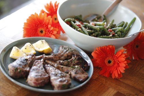 April 13, 2015 - 150413  -  Warm Bean Salad With Cherry Tomatoes and Lamb Chops photographed for Food Front Monday, April 13, 2015.  John Woods / Winnipeg Free Press