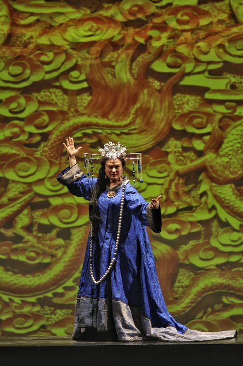 A scene from Manitoba Opera's production of Turandot, the Puccini opera which opens Saturday April 18th. Russian soprano Mlada Khudoley as the title character Turandot.  150414 April 14, 2015 Mike Deal / Winnipeg Free Press