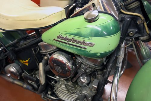 Morden, Manitoba- Gaslight Harley Davidson's Rudy Ens has a collection of 20 vintage Harleys -  1952 Panhead 74 Harley Davidson  -See Bill Redekop story- A pr 14, 2015   (JOE BRYKSA / WINNIPEG FREE PRESS)