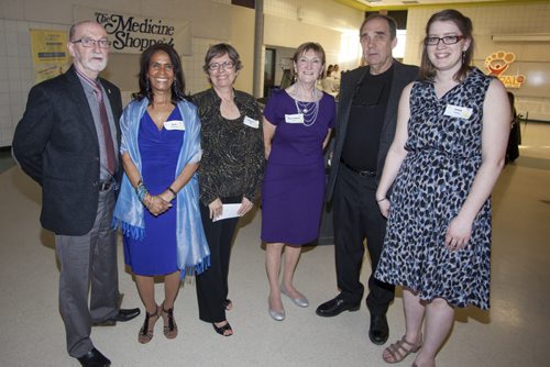 Pembina Active Living (PAL) held its annual fundraising dinner on April 14, 2015 at the Manitoba Institute of Technology and Trades (MITT). PAL is a 55-plus organization committed to enhancing the lives of older adults in the southern areas of the city. Pictured, from left, are Bob Thompson, Suni Mathews, Val Slater, Bernadette McCann, Tony Zienkiewicz and Viola Healey. (JOHN JOHNSTON / WINNIPEG FREE PRESS)