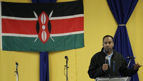 April 19, 2014 - 150419 -  Abdi Ahmed, former resident of Garissa where massacre occurred, speaks as members of the African-Canadian community came together for a prayer service to remember that two weeks ago, Islamic terrorists shot, killed and injured 147 innocent Kenyans at Garissa University. The prayer service took place Sunday, April 19, 2015 at Immanuel Fellowship Church.  John Woods / Winnipeg Free Press