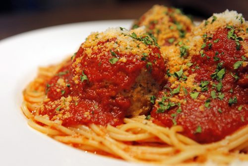 ENT - REST REVIEW - Bellissimo Restaurant & Lounge. Spaghetti with veal meatballs. BORIS MINKEVICH/WINNIPEG FREE PRESS APRIL 20, 2015
