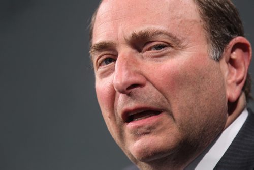 Gary Bettman NHL commissioner talks to the media prior the to third game of the Stanley Cup playoff series between the Winnipeg Jets and the Anaheim Ducks at MTS Centre in Winnipeg, Manitoba. 150420 - Monday, April 20, 2015 -  (MIKE DEAL / WINNIPEG FREE PRESS)