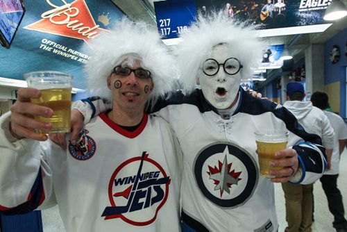 Rod Palmer (left) and Sean Czarkowski (right) prior the to third game of the Stanley Cup playoff series between the Winnipeg Jets and the Anaheim Ducks at MTS Centre in Winnipeg, Manitoba. 150420 - Monday, April 20, 2015 -  (MIKE DEAL / WINNIPEG FREE PRESS)