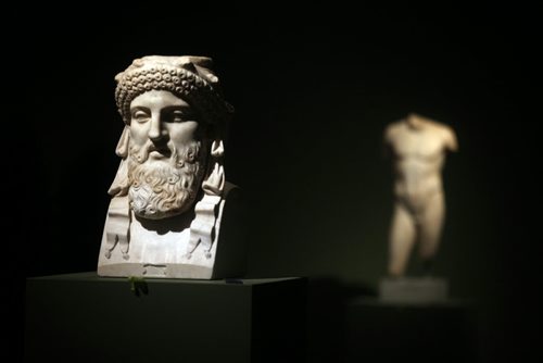 A bearded bust sits at the WAG, part of a collection of Greek Antiquities opening Sunday. See Kevin Prokosh story. April 21, 2015 - (Phil Hossack / Winnipeg Free Press)
