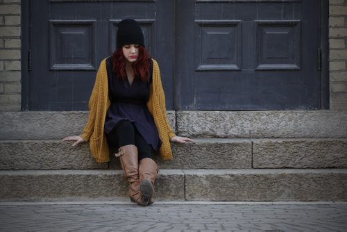 April 21, 2015 - 150421  - Kendra Fifi, eating disorder patient, is photographed in downtown Winnipeg Tuesday, April 21, 2015. Fife, who after 13-years of hiding her illness has recently gone public with a YouTube selfie-interview about her struggle. The posting is in aid of online fundraising to help subsidize her ongoing living expenses when she leaves her minimum-wage job to go back into hospital following a recent relapse. John Woods / Winnipeg Free Press