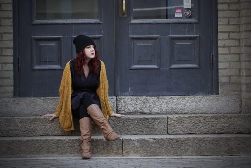 April 21, 2015 - 150421  - Kendra Fifi, eating disorder patient, is photographed in downtown Winnipeg Tuesday, April 21, 2015. Fife, who after 13-years of hiding her illness has recently gone public with a YouTube selfie-interview about her struggle. The posting is in aid of online fundraising to help subsidize her ongoing living expenses when she leaves her minimum-wage job to go back into hospital following a recent relapse. John Woods / Winnipeg Free Press