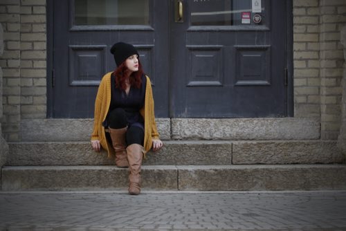 April 21, 2015 - 150421  - Kendra Fifi, eating disorder patient, is photographed in downtown Winnipeg Tuesday, April 21, 2015. Fife, who after 13-years of hiding her illness has recently gone public with a YouTube selfie-interview about her struggle. The posting is in aid of online fundraising to help subsidize her ongoing living expenses when she leaves her minimum-wage job to go back into hospital following a recent relapse. John Woods / Winnipeg Free Press