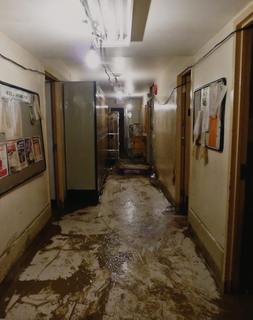 File Photo supplied by Golden Links Lodge shows the damage in a basement hallway after the basement filled with water on April 20 2014.   Kevin Rollason  photo copy by Wayne Glowacki/Winnipeg Free Press April 22 2015