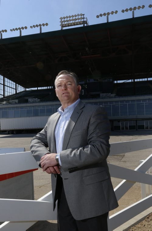 49.8  Darren Dunn, CEO, Assiniboia Downs by the grandstand. Paul Wiecek story Wayne Glowacki/Winnipeg Free Press April 23 2015