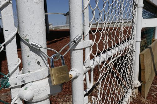 49.8 A lock is now on the gate to the paddock near the grandstand as a result of a  MHRC security concern.  Paul Wiecek story Wayne Glowacki/Winnipeg Free Press April 23 2015