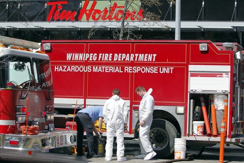 Haz Mat scene at 363 Broadway. BORIS MINKEVICH/WINNIPEG FREE PRESS APRIL 23, 2015