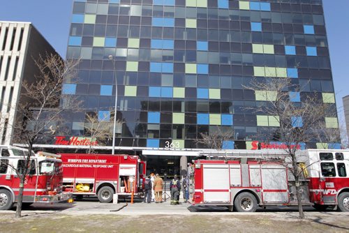 Haz Mat scene at 363 Broadway. BORIS MINKEVICH/WINNIPEG FREE PRESS APRIL 23, 2015