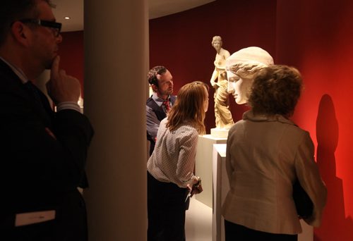 Special guests view artwork from the Olympus exhibit during a  private viewing Thursday evening just prior to the grand opening.  Head in the style of "Hera Farnese"   Ruth Bonneville / Winnipeg Free Press April 23, 2015