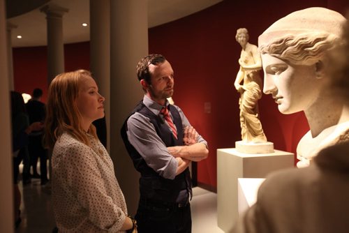 Special guests view the head in the style of "Hera Farnese" from the Olympus exhibit during a  private viewing Thursday evening just prior to the grand opening.  Head in the style of "Hera Farnese"   Ruth Bonneville / Winnipeg Free Press April 23, 2015