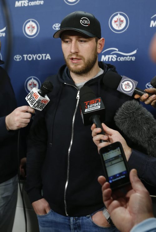 Winnipeg Jets Jiri Tlusty  speaks to the media Friday at the MTS Centre. Lawless / Tait / Campbell stories. Wayne Glowacki / Winnipeg Free Press April 24 2015