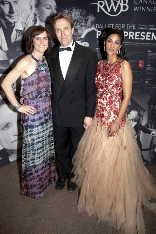 The Royal Winnipeg Ballet celebrated its 75th anniversary with a Diamond Gala at the RBC Convention Centre on April 18, 2015. Pictured, from left, are Kristi Cumming, RWB artistic director André Lewis and gala chairwoman Savitrah Balciunas. (JOHN JOHNSTON / WINNIPEG FREE PRESS)