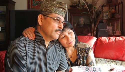 Chitra Pradham and his wife Manika have nephews in Kathmandu who they were talking to early Saturday morning when tremors hit that area.  See Bill Redekop story.  Ruth Bonneville / Winnipeg Free Press April 25, 2015