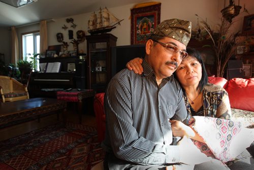 Chitra Pradham and his wife Manika have nephews in Kathmandu who they were talking to early Saturday morning when tremors hit that area.  See Bill Redekop story.  Ruth Bonneville / Winnipeg Free Press April 25, 2015