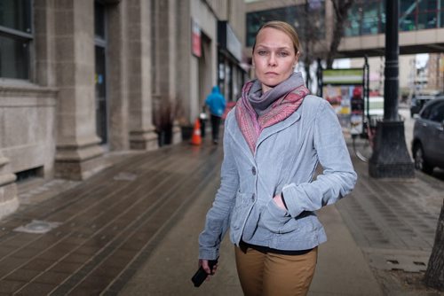 Kristy Rebenchuk a co-ordinator at Community Homeless Assistance Team (CHAT) Outreach which is a part of the Downtown BIZ and is dedicated to performing outreach to individuals at-risk of, or experiencing homelessness. 150427 - Monday, April 27, 2015 -  (MIKE DEAL / WINNIPEG FREE PRESS)