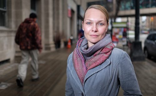 Kristy Rebenchuk a co-ordinator at Community Homeless Assistance Team (CHAT) Outreach which is a part of the Downtown BIZ and is dedicated to performing outreach to individuals at-risk of, or experiencing homelessness. 150427 - Monday, April 27, 2015 -  (MIKE DEAL / WINNIPEG FREE PRESS)
