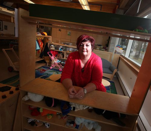 Exec. Dir Lesley Massey poses at SPLASH child care centre on McGregor, to illustrate Mary Agnes Welch story on care shortages..... April 27, 2015 - (Phil Hossack / Winnipeg Free Press)