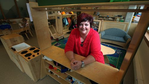 Exec. Dir Lesley Massey poses at SPLASH child care centre on McGregor, to illustrate Mary Agnes Welch story on care shortages..... April 27, 2015 - (Phil Hossack / Winnipeg Free Press)