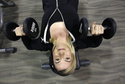 Lindsay Dewit works outs with weights at The Wellness Institute on Leila Ave -see Tim Shantz  fitness column- Apr 27, 2015   (JOE BRYKSA / WINNIPEG FREE PRESS)