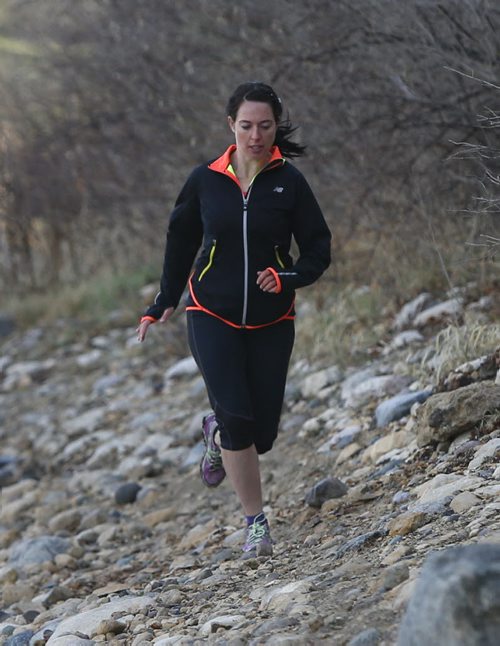49.8 Training Basket. Mallory Richard running on a trail along the Assiniboine River. She will be running in the ultra marathon in Spruce Woods.   Wayne Glowacki / Winnipeg Free Press April 28 2015