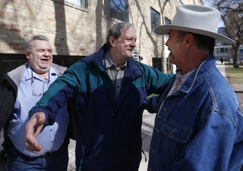 Former WPS narc Bob Gill,centre reunited with drug sqaud vets Jack Tinsley, at right, and Bob Paquin.    For Gord Sinclair story Wayne Glowacki / Winnipeg Free Press April 28 2015
