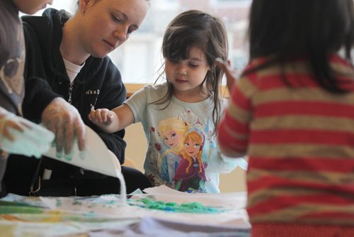 49.8   Feature photos on Early Childhood Educator Devon Schneider works with 4 -6 year-old kids at Splash Child Enrichment Centre on McGregor Street.   See Mary Agnes Welch story.   Ruth Bonneville / Winnipeg Free Press April 28, 2015