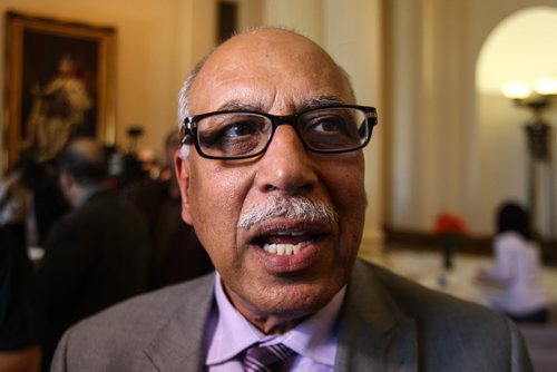 Mohinder Saran during a media scrum following his induction into cabinet as the minister of housing and community development at the Manitoba Legislative building Wednesday afternoon. 150429 - Wednesday, April 29, 2015 -  (MIKE DEAL / WINNIPEG FREE PRESS)