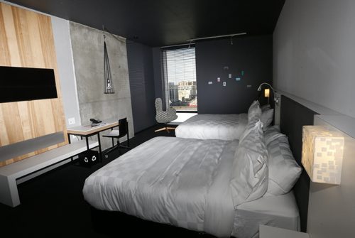 This is one of the rooms on the tour of the Alt Hotel at Centrepoint across from the MTS Centre on Portage Ave. that officially opened Thursday. Martin Cash story. Wayne Glowacki / Winnipeg Free Press April 30 2015