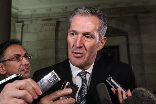 Brian Pallister leader of the opposition addresses the media about the 2015 Provincial Budget after the Finance Minister's presentation to the provincial assembly Thursday afternoon. 150430 - Thursday, April 30, 2015 -  (MIKE DEAL / WINNIPEG FREE PRESS)