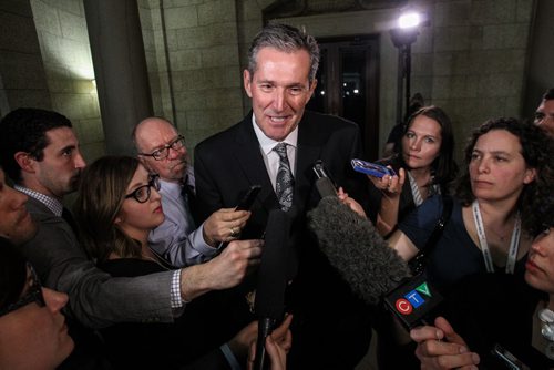 Brian Pallister leader of the opposition addresses the media about the 2015 Provincial Budget after the Finance Minister's presentation to the provincial assembly Thursday afternoon. 150430 - Thursday, April 30, 2015 -  (MIKE DEAL / WINNIPEG FREE PRESS)