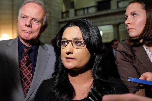Rana Bokhari leader of the Manitoba Liberal party addresses the media about the 2015 Provincial Budget after the Finance Minister's presentation to the provincial assembly Thursday afternoon. 150430 - Thursday, April 30, 2015 -  (MIKE DEAL / WINNIPEG FREE PRESS)