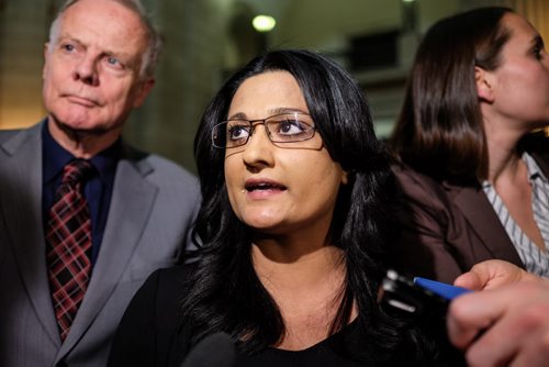 Rana Bokhari leader of the Manitoba Liberal party addresses the media about the 2015 Provincial Budget after the Finance Minister's presentation to the provincial assembly Thursday afternoon. 150430 - Thursday, April 30, 2015 -  (MIKE DEAL / WINNIPEG FREE PRESS)