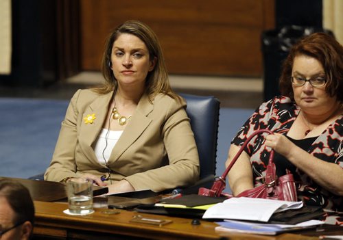 Manitoba's new finance minister presented his first budget in Winnipeg on Thursday afternoon. Erin Selby and Jennifer Howard.  BORIS MINKEVICH/WINNIPEG FREE PRESS APRIL 30, 2015